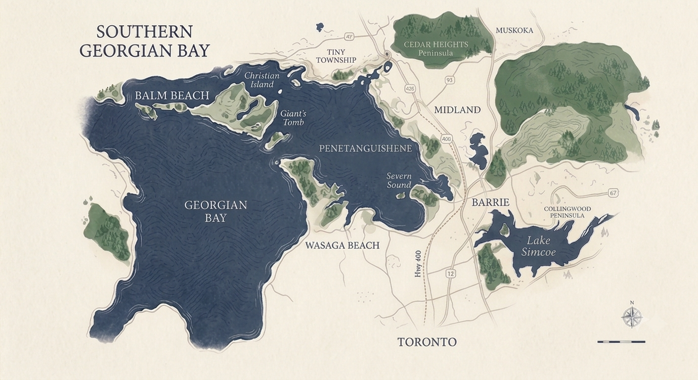 Map showing Cedar Heights in the Balm Beach area
